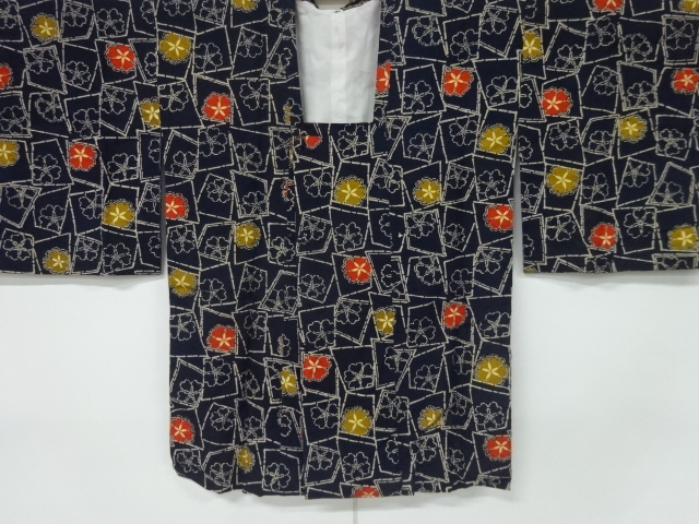 紬地型染色紙に花模様道行コート